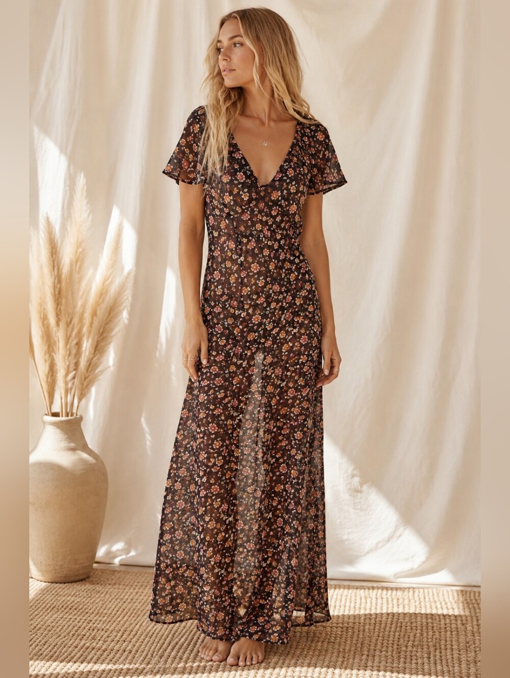 Multi Sheer Floral Chiffon Maxi - Small